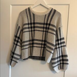 Z Supply Plaid Crew Neck Sweater - Black and Cream